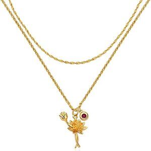 18k Gold Engraved Custom Floral Pendant Necklaces Dainty Birth Month Flower Disc
